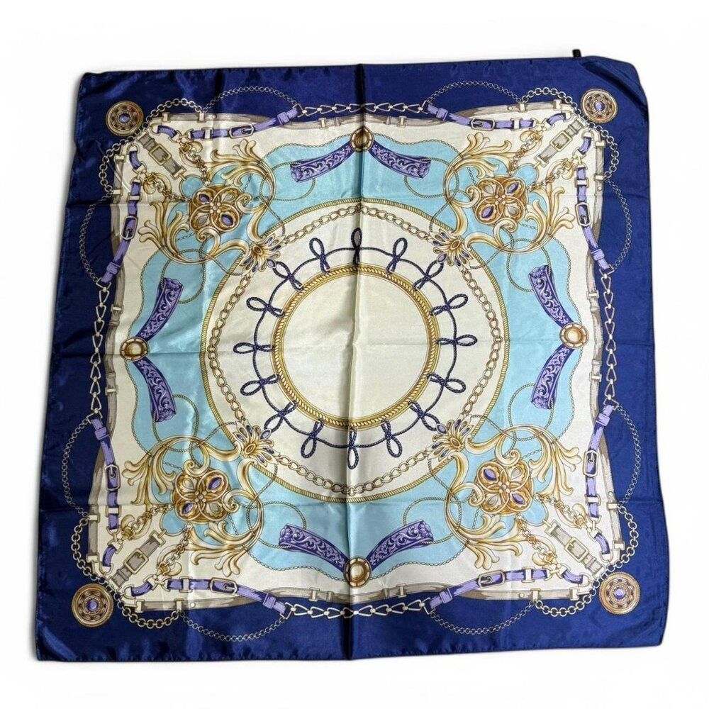 Blue And Gold Elegant Bohemian Chain Print Versatile Casual Scarf Large size NEW